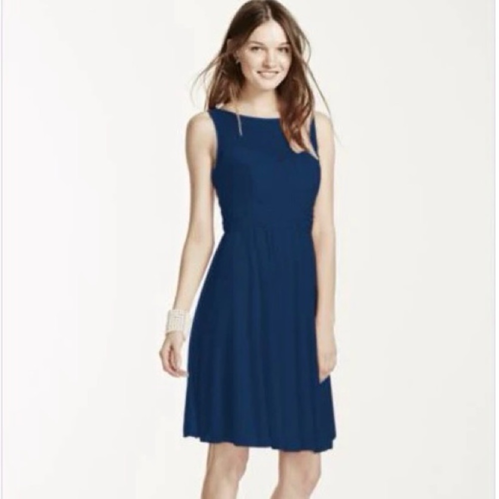 David's Bridal Navy Blue Sleeveless Midi Dress